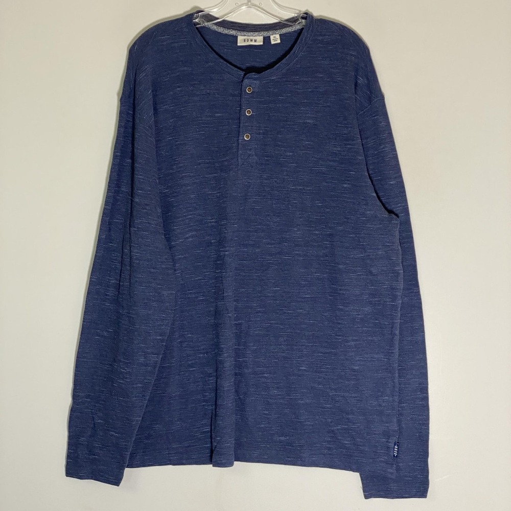 ROWM Henley Shirt Mens XL Blue Long Sleeve Slub Knit Cotton Blend Casual‎ Tee